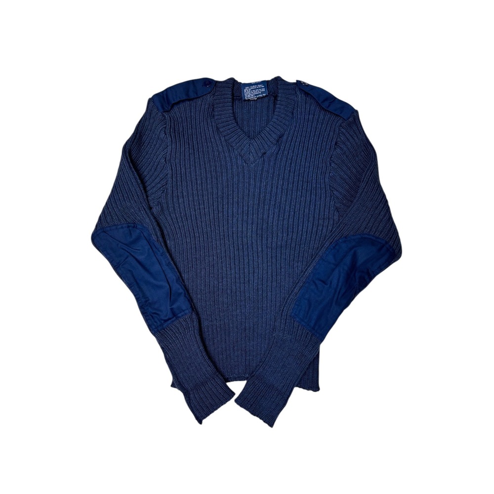 Citadel‎ Mens Navy V Neck Wool Sweater Elbow Patches Made in England Size 38